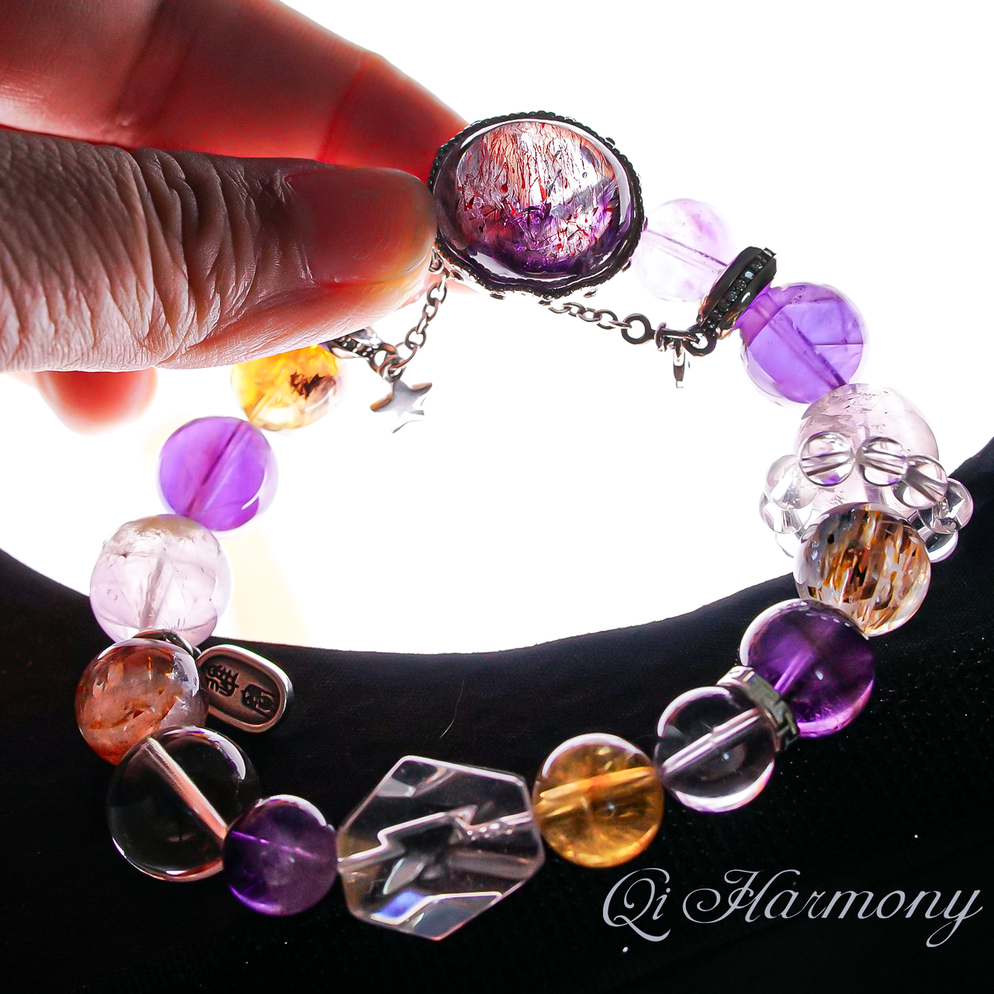 [Nine Purple Fire Element Luck ]Super Seven Quartz  Box bracelet