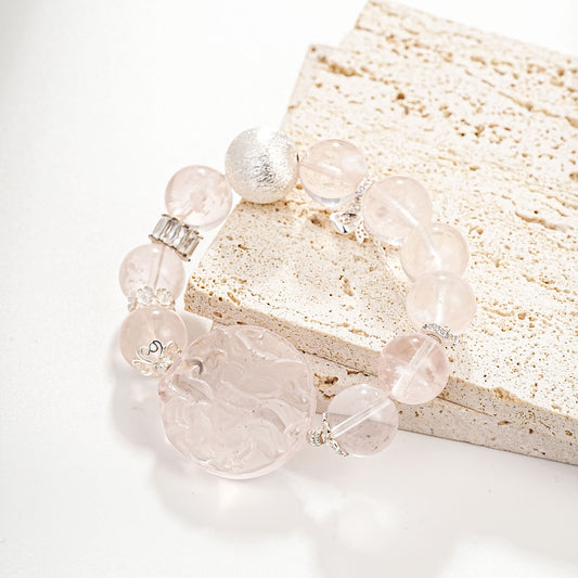 [LOVE]Pink Quartz Fox circle Carving Bracelet