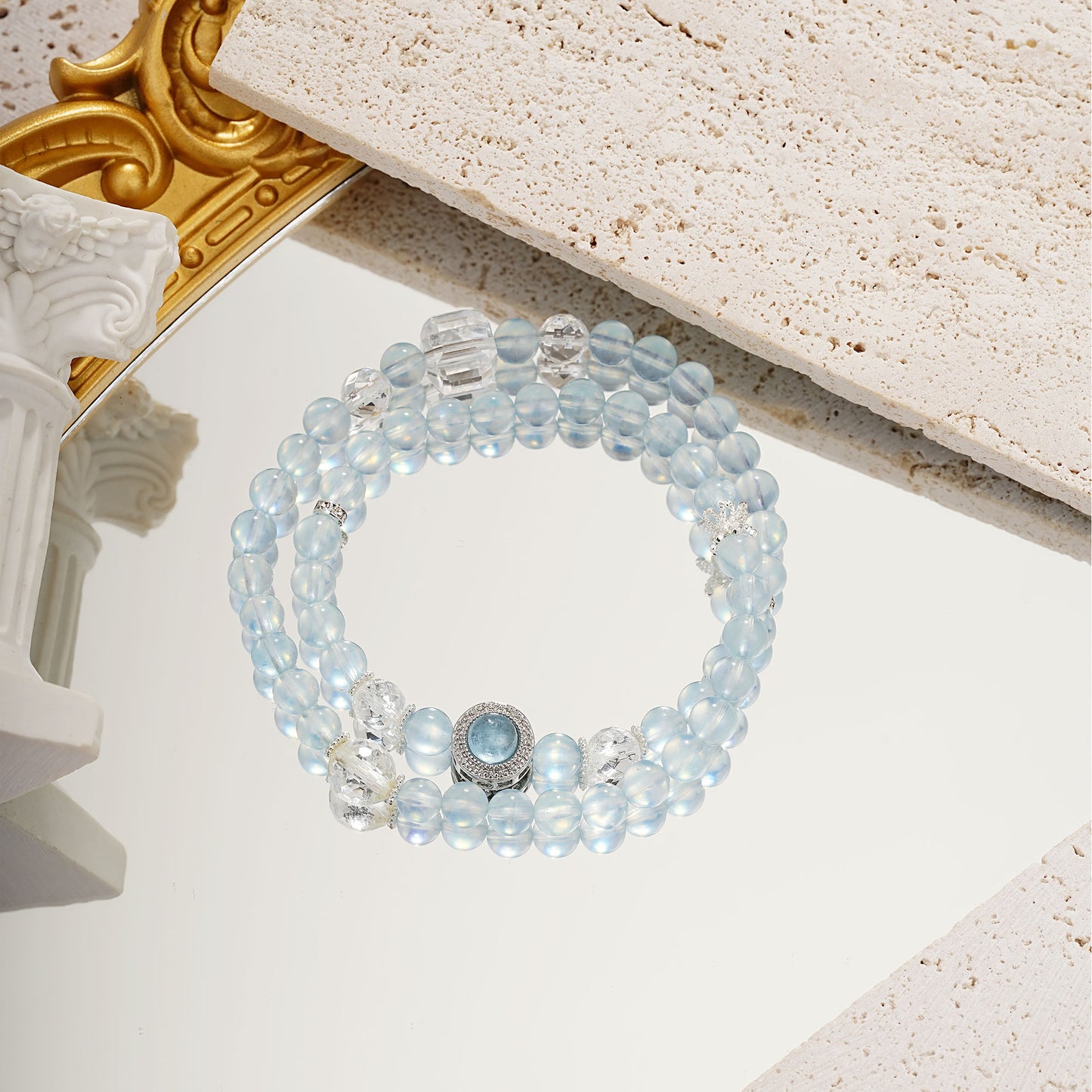 Aquamarine double circle bracelet