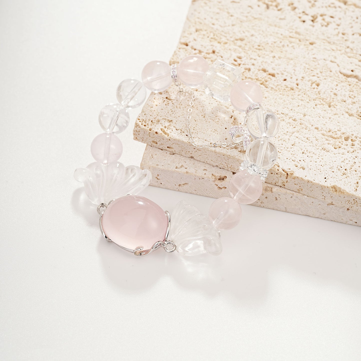 [Improve  charming]Pink crystal inlay Transparent crystal wings bracelet