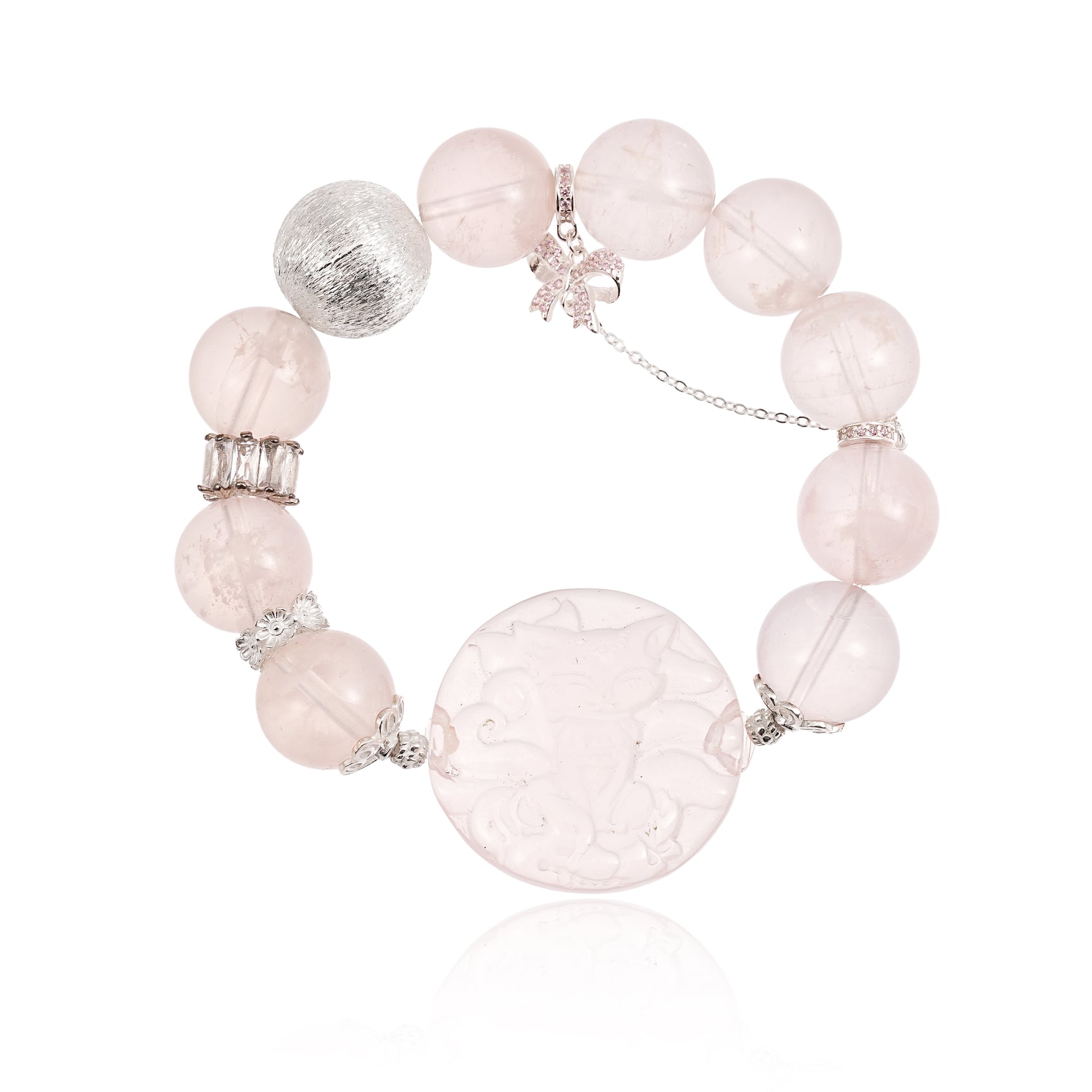 [LOVE]Pink Quartz Fox circle Carving Bracelet