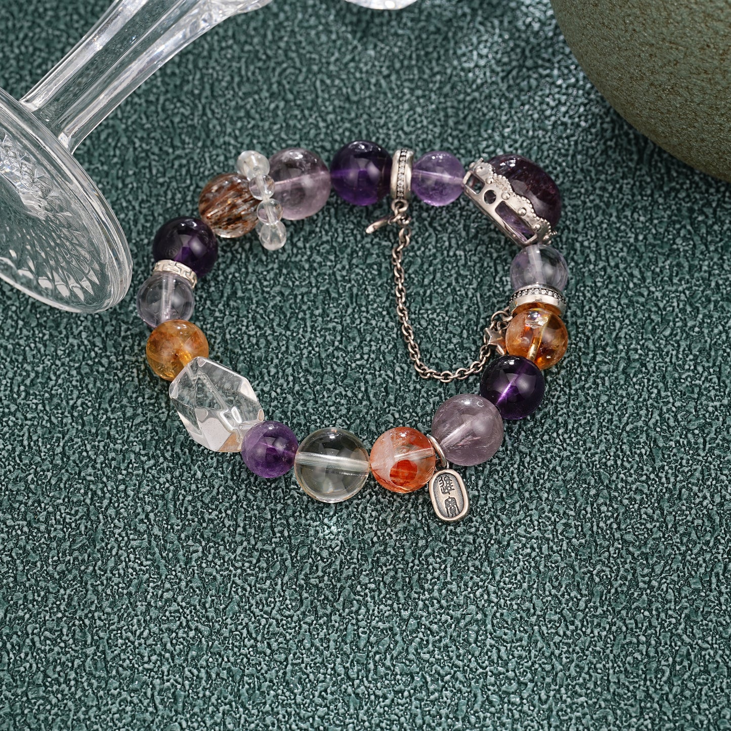 [Nine Purple Fire Element Luck ]Super Seven Quartz  Box bracelet