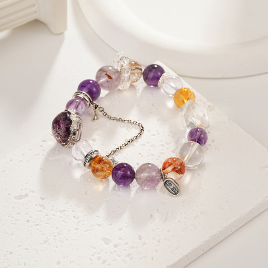 [Nine Purple Fire Element Luck ]Super Seven Quartz  Box bracelet