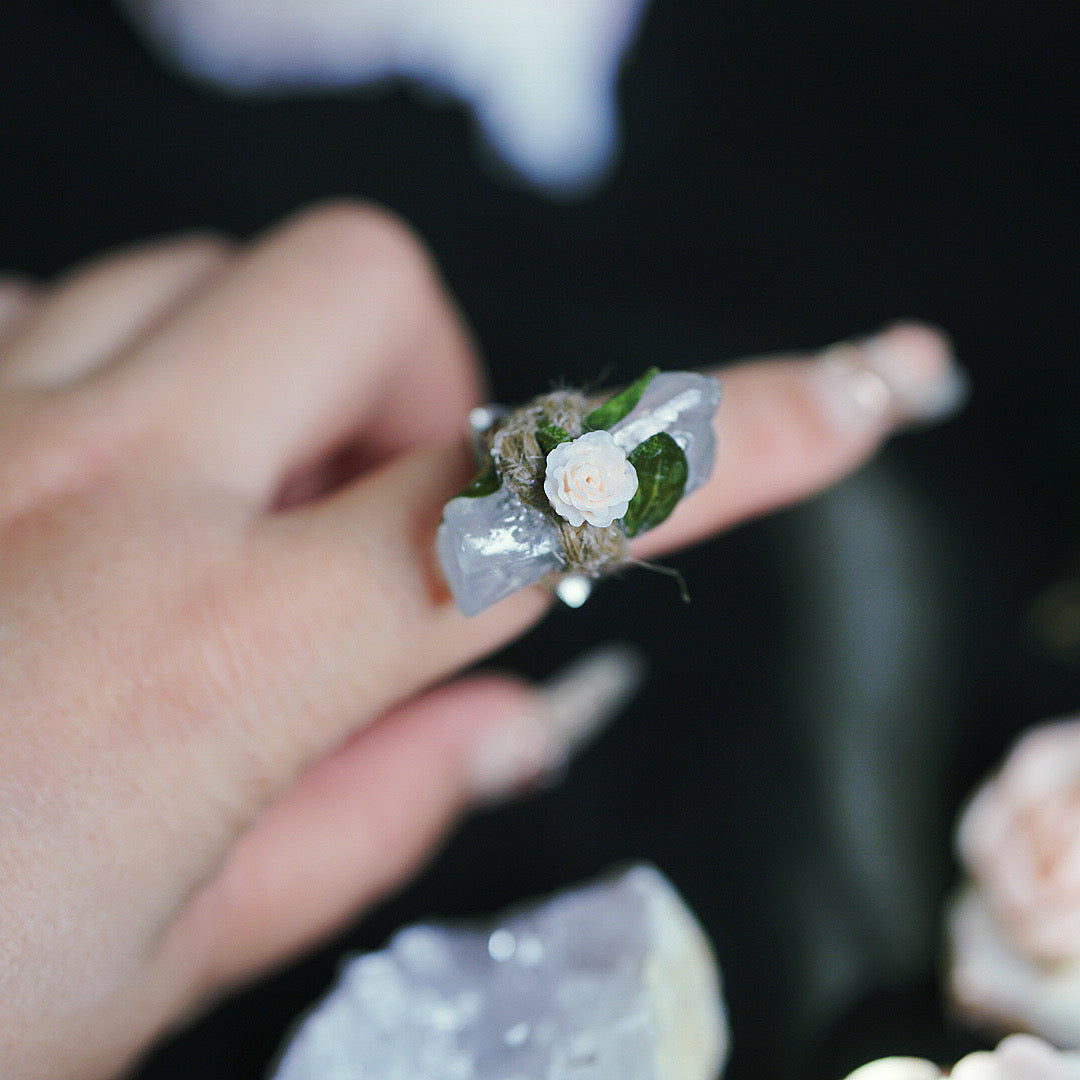 Raw Crystal Flower Ring