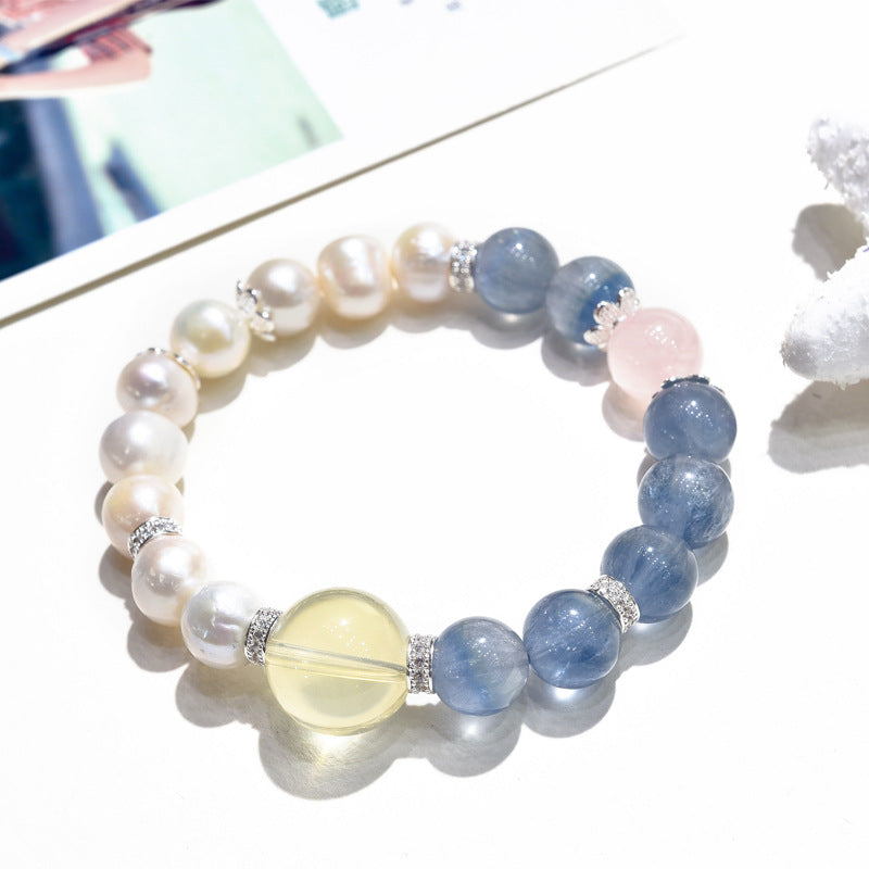 Nature Citrine Pearl Brushed blue fluorite Bracelet