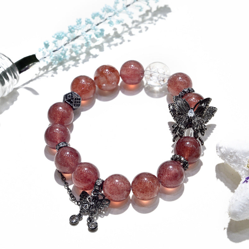 Strawberry Crystal Bracelet with Black Butterfly Accessories