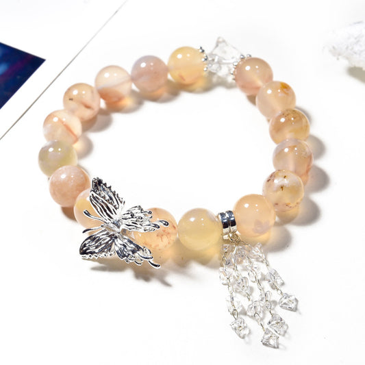 Cherry blossom agate crystal with butterfly bracelet