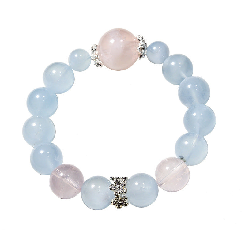 Nature aquamarine Pink Snow Phantom crystal Bracelet