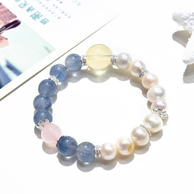 Nature Citrine Pearl Brushed blue fluorite Bracelet