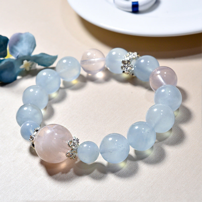 Nature aquamarine Pink Snow Phantom crystal Bracelet