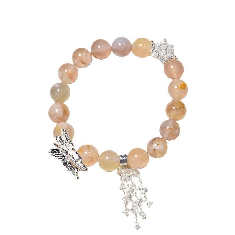 Cherry blossom agate crystal with butterfly bracelet