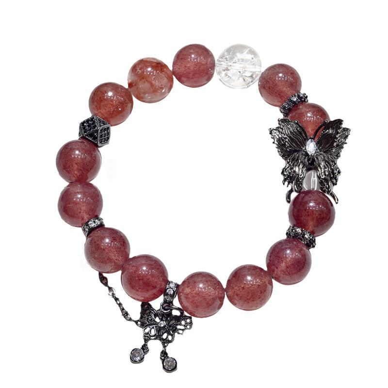 Strawberry Crystal Bracelet with Black Butterfly Accessories