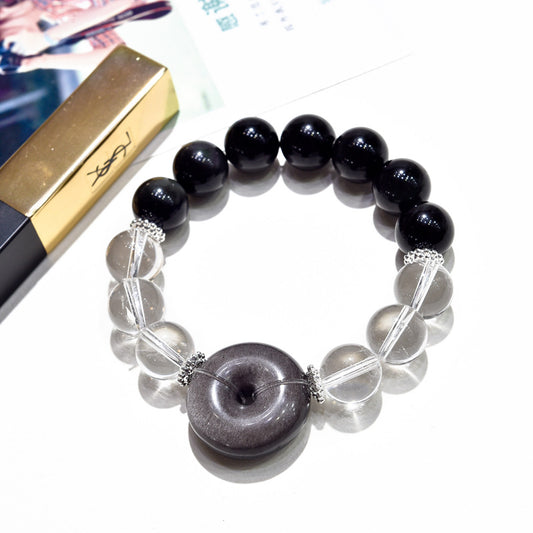 Silver obsidian ring crystal bracelet