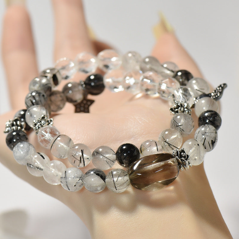 Multi circle black hair crystal natural crystal bracelet