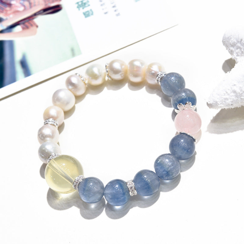 Nature Citrine Pearl Brushed blue fluorite Bracelet